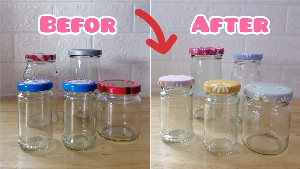 DIY, Decorating ideas for jars from rags l ตกแต่งขวดโหลเหลือใช้ ให้เป็นที่เก็บอุปกรณ์ตัดเย็บสวยๆ