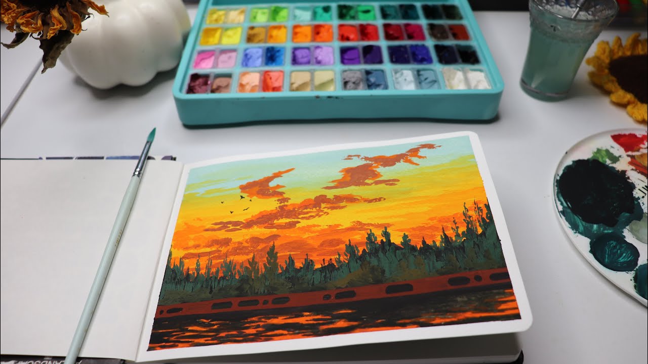 How to paint Easy Landscape For Beginners / HIMI Gouache painting ...