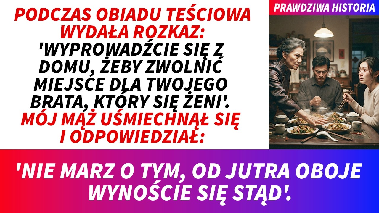 Podczas rodzinnej kolacji teściowa postawiła miskę z hukiem i powiedziała: „Ty i twój mąż wynoście się z domu. Za tydzień Jarek się żeni”. Siedziałam obok męża, który przez całe życie znosił jej...