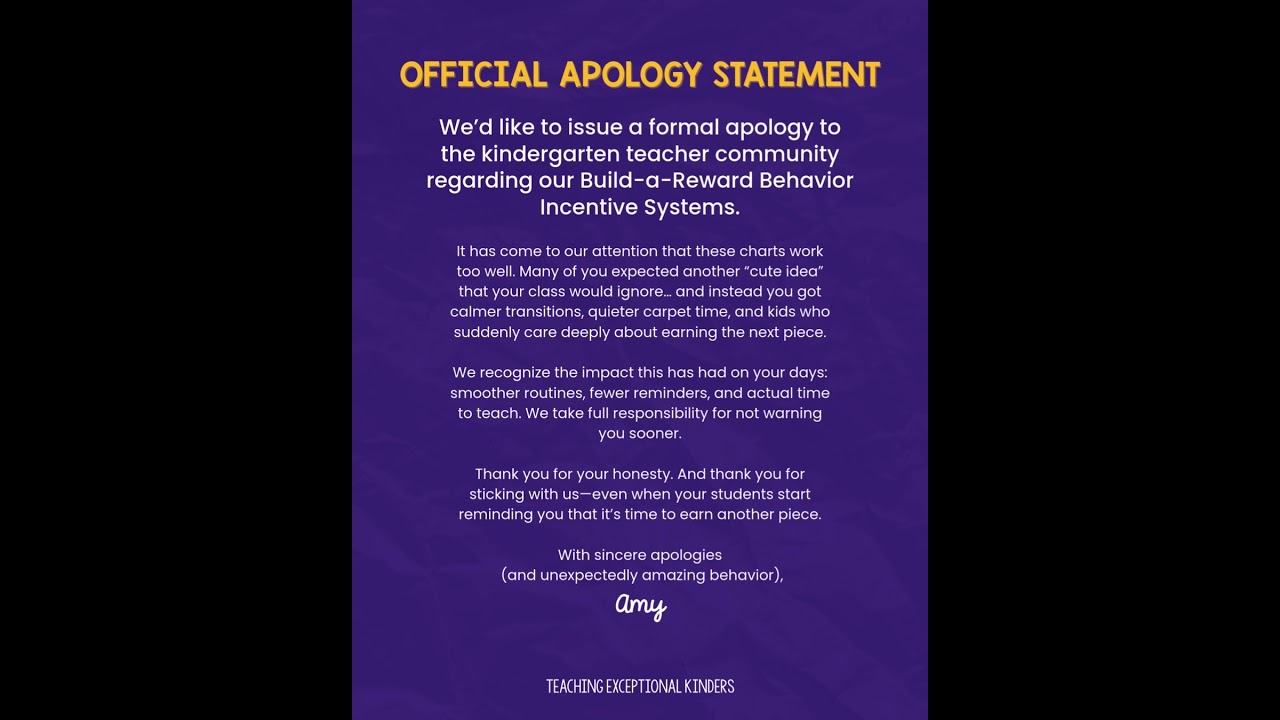 Official Apology Statement Regarding Build-a-Reward Behavior System 