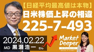 【日米株価上昇の相違／株価指数：225-7-493】日経平均最高値は本物（黒瀬浩一さん） [マーケットディーパー]