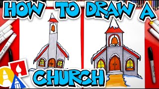 how to draw a snowy church with bell