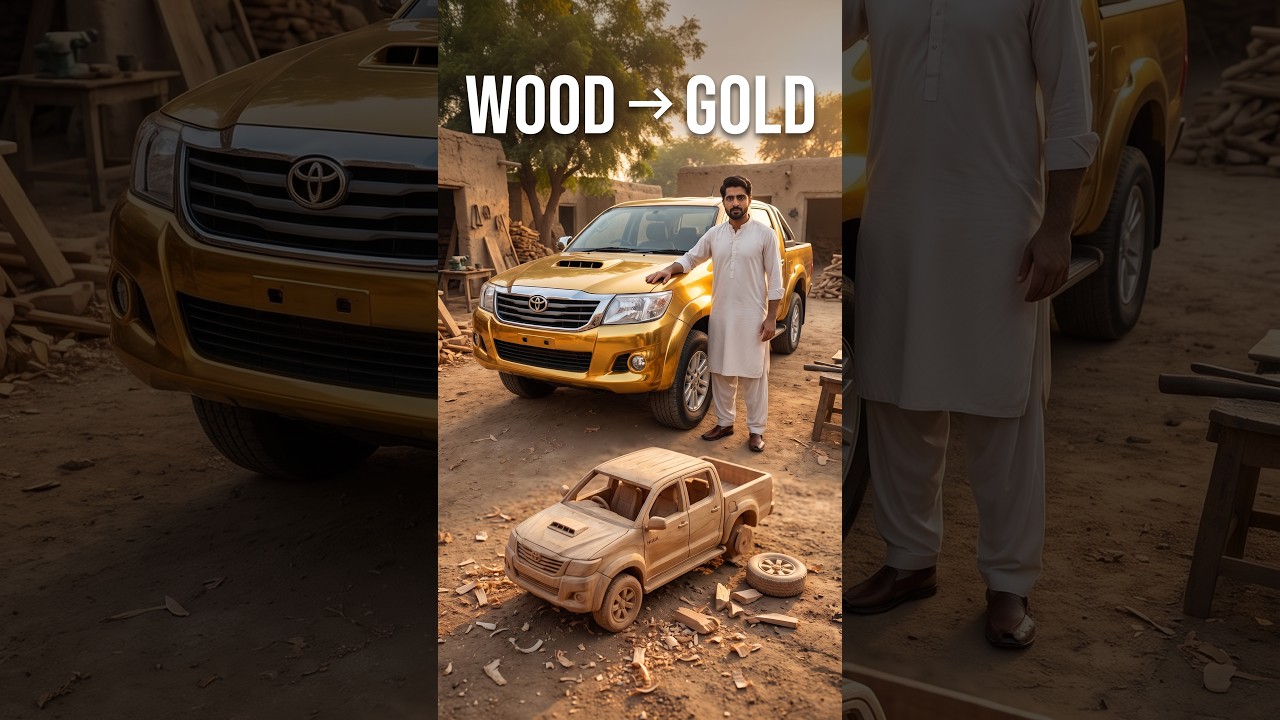 He Built a Toyota Hilux 4x4 From Wood Then Turned It GOLD! 😱 #woodworking #diy #millionviews #viral 썸네일
