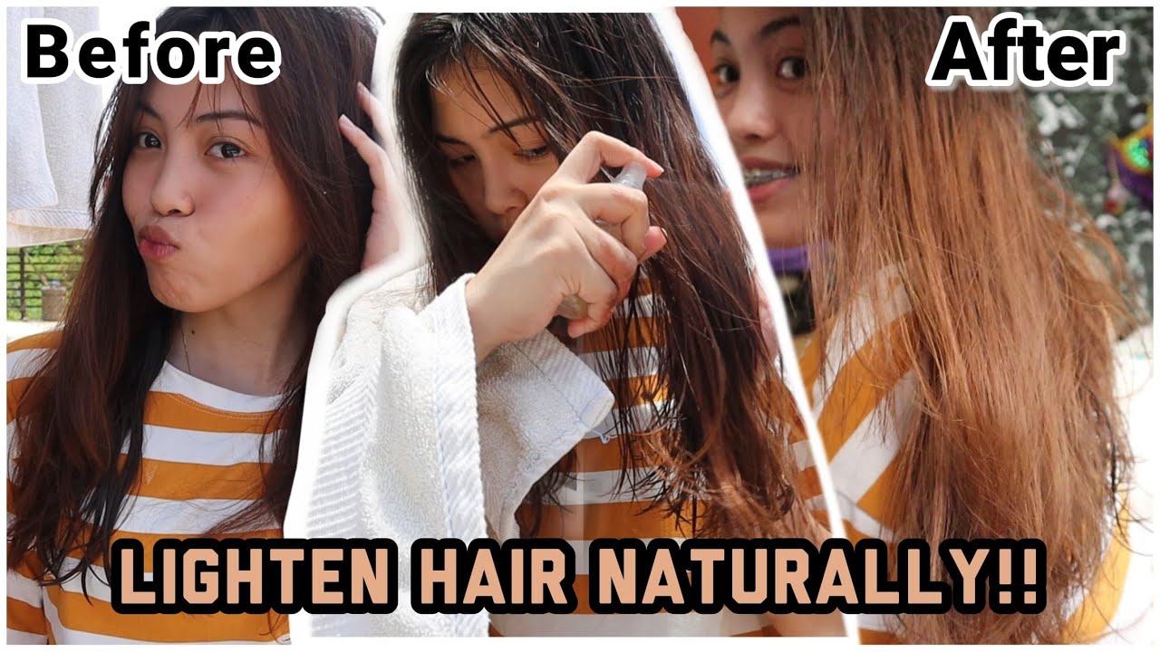 How to LIGHTEN hair NATURALLY!! *NO BLEACH* *2-ingredients* - YouTube