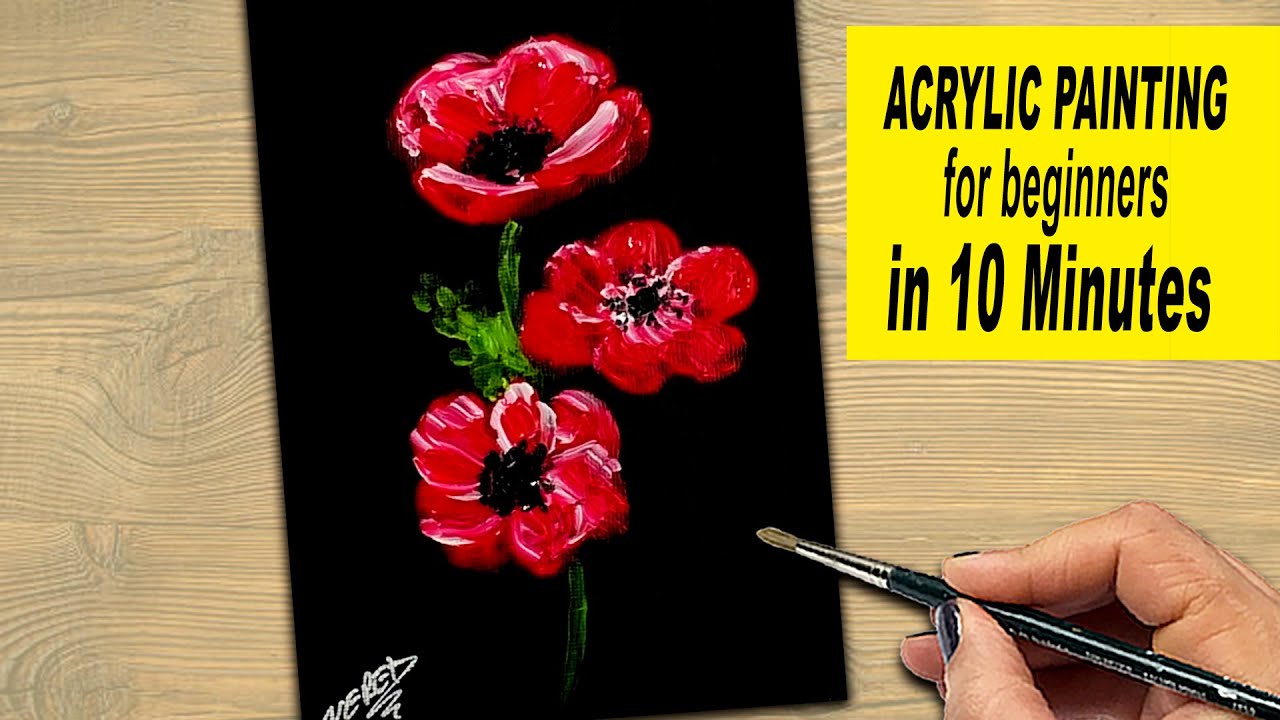 How to paint RED POPPIES Step by Step Acrylic Painting in 10 Minutes ...