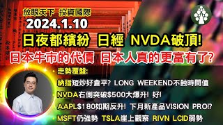 【2024.1.10】日夜都繽紛 東升西升 日經破頂 NVDA破頂! | 走勢覆盤 納指 NVDA AAPL TSLA MSFT LCID | 美股日股歐股印度股中短線分析 | 朱晉民贏錢博奕策略