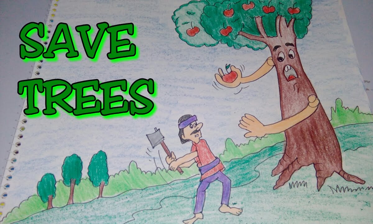 Drawing Tutorial Save Trees Dont Cut Trees Easy Drawing For Kids Poster Creative Ideas