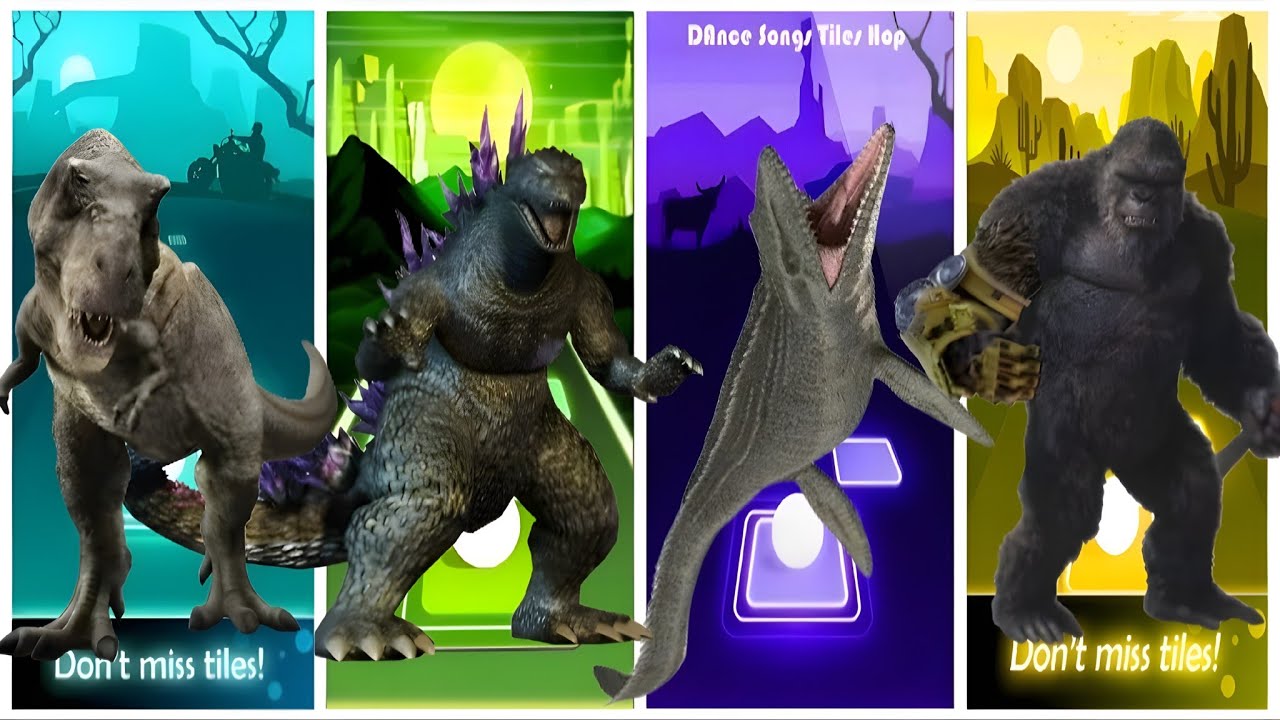 🦖⚡ TITAN TILES HOP: T-Rex vs Godzilla vs Mosasaurus vs Gorilla 🎶🔥