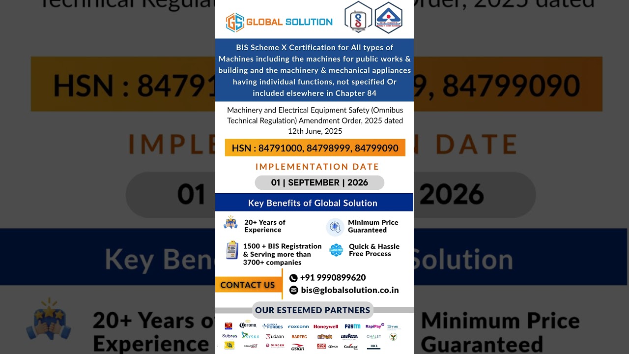 BIS Scheme X Certification for Machines, Including the Machines for Public Works