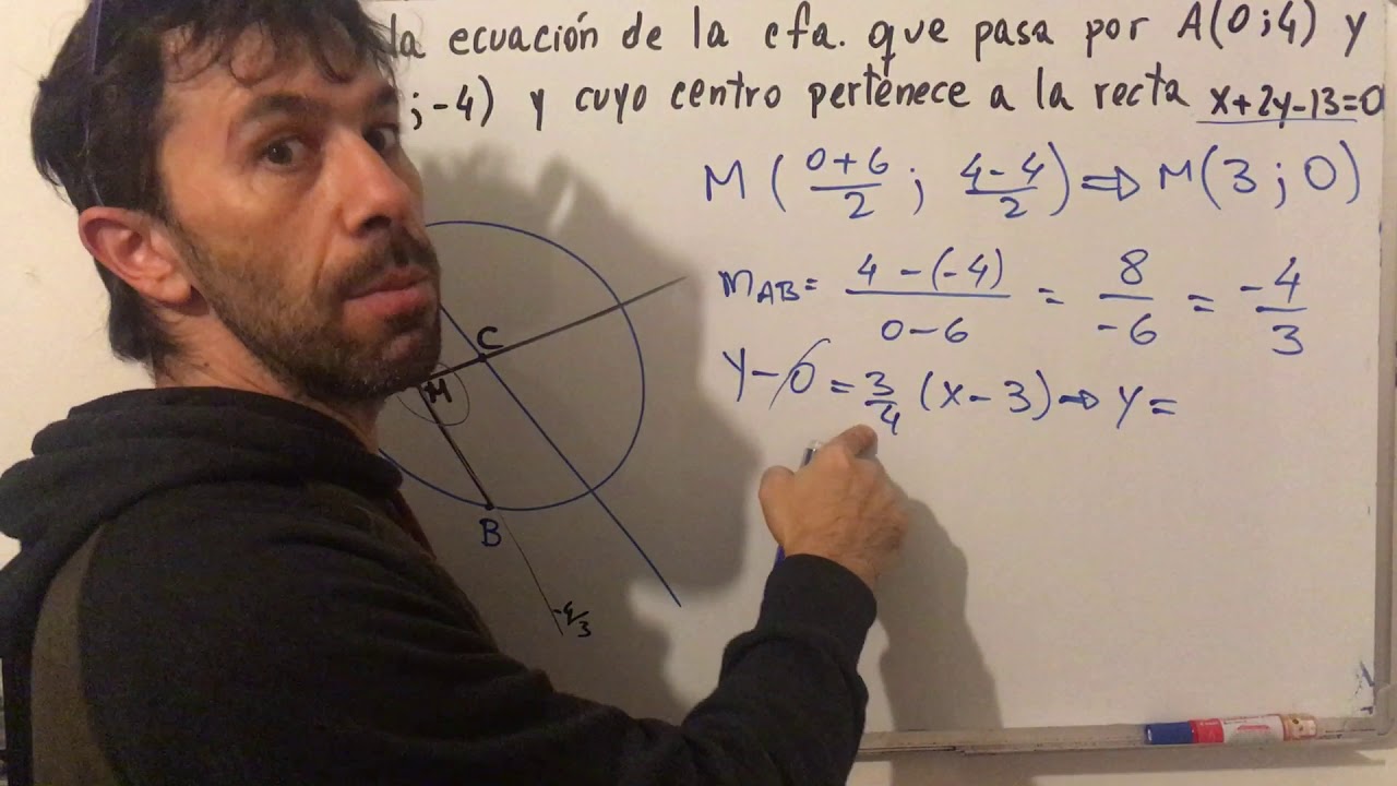Circunferencia que pasa por dos puntos y con centro en una recta
