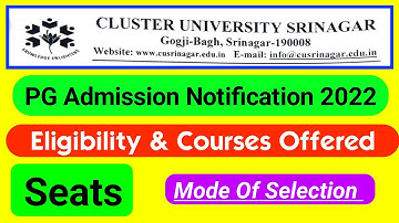 Cluster University Srinagar PG Courses Admission Notification 2022 Released | Eligibility & Seats