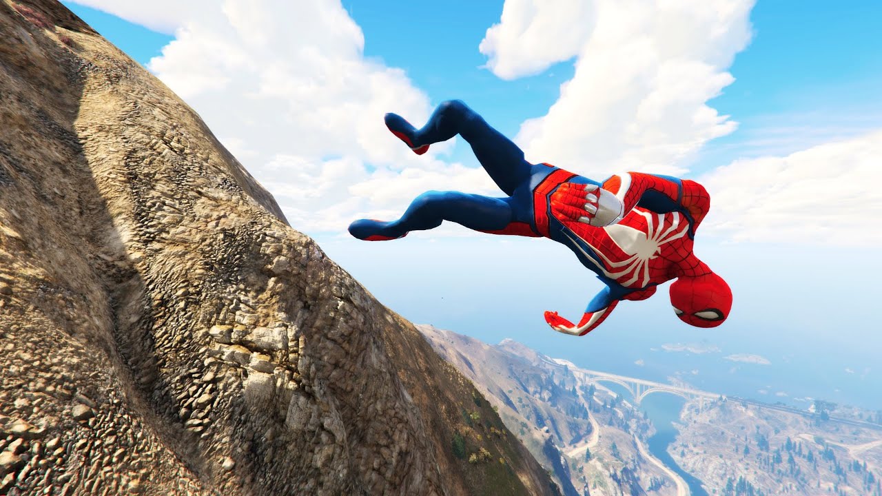 GTA 5 SPIDERMAN Jumping off Highest Cliffs/Mountains (Euphoria Physics ...