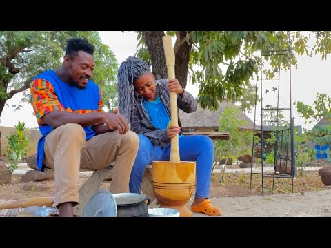 GHANAIAN HUSBAND TEACHES AMERICAN WIFE HOW TO POUND FUFU!! | Village Food In West Africa Ep. 9