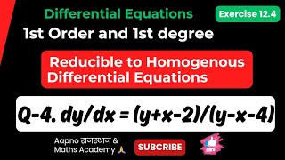 Q4.Solve dy/dx= (y+x-2)/(y-x-4) |Reducible to Homogeneous DE|Hk Dass Differential Equations Solution