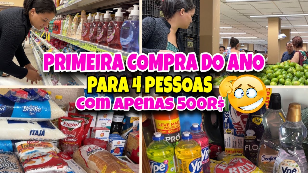 COMPRA DO MÊS COM 500 REAIS 🛒 | Primeira compra de mercado do ano para 4 pessoas 