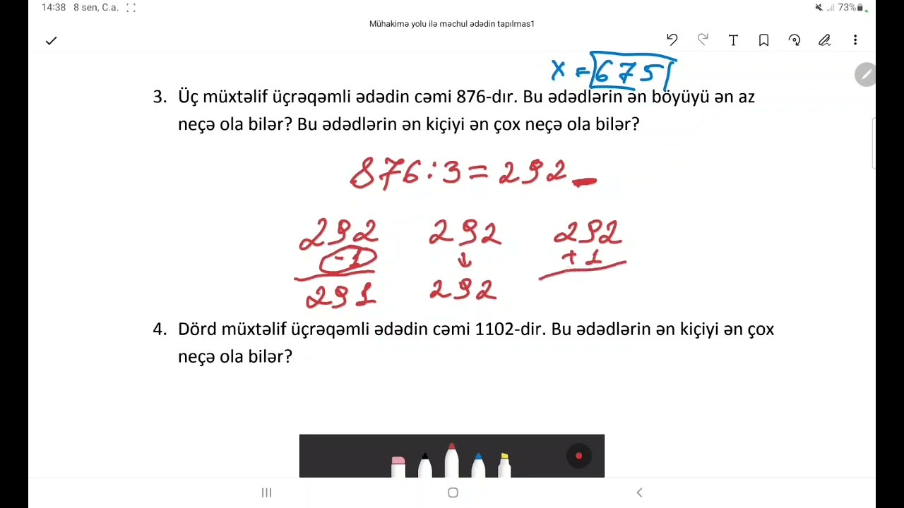2. Mühakimə yolu ilə məchul ədədin tapılmasına aid bir neçə sualın izahı #sertifikasiya #riyaziyyat
