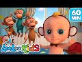  five little monkeys jumping on the bed  1 hour of looloo kids nursery rhymes  laughter 