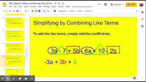 Simplify Algebraic Expressions by Combining Like Terms