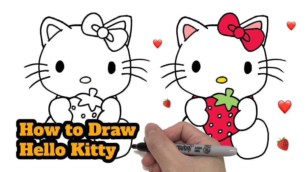 How to draw Hello Kitty with Strawberry Cute Easy | Step by step - YouTube