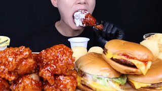 ASMR MUKBANG McDonald's CheeseBurger, Spicy Chicken & Cheese Balls 2