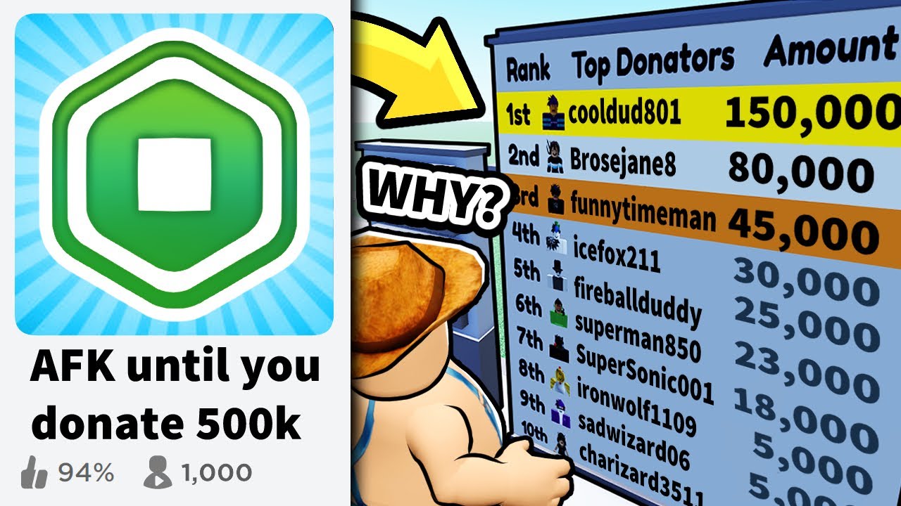 Going Afk In Roblox Until I M Donated 500k Youtube - how long can you be afk on roblox