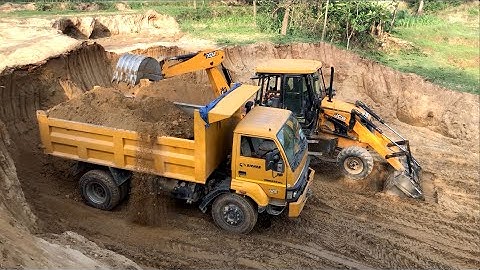 JCB Backhoe 3DX Super Loading Soil IN Tipper / Dozer Machine Cutting Soil