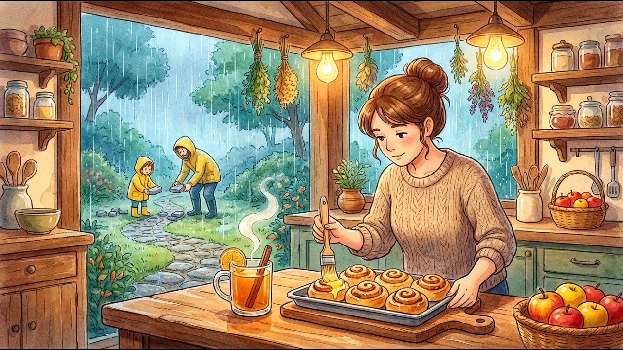 Building a Curved Stone Path 🪨 🍎Apple Cider & Cinnamon Buns | Ghibli‑Style ASMR