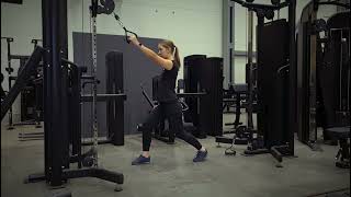 Split stance single arm cable high row