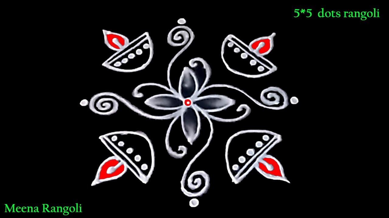 Diya rangoli with 5 dots - vilakku kolam - deepam muggu - flower rangoli - diwali rangoli 2022