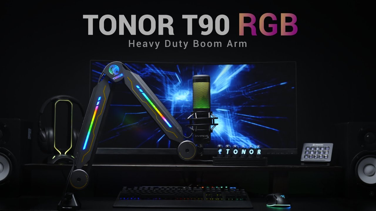 TONOR T90 RGB Gaming Mic Boom Arm Stand for Blue Yeti, HyperX QuadCast