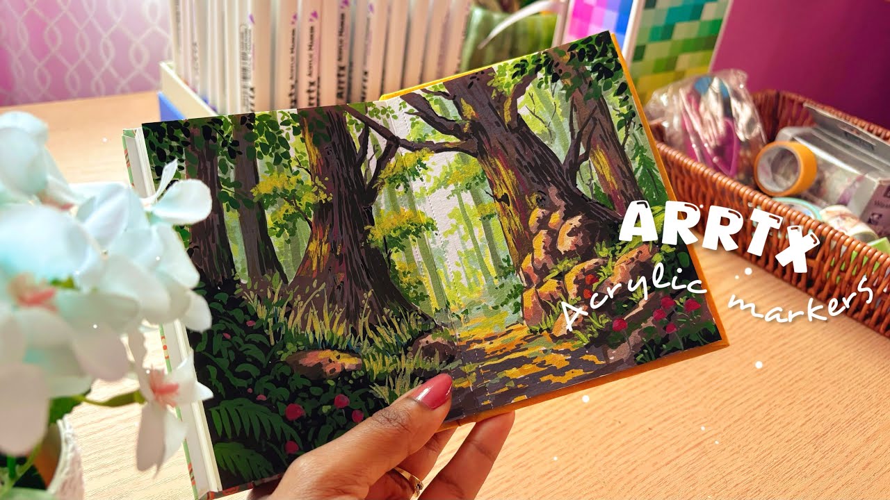 Unboxing Arrtx 90A acrylic markers 🎨| Forest artwork | Into the woods 🌲 |Relaxing, beginner friendly