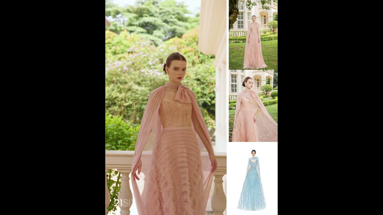 Cécile Tulle Dress with Marianne silk cape | 21SIX COUTURE