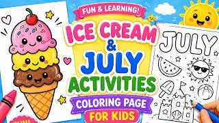 Ice Cream & July Activities Coloring Page for Kids | Fun Food Coloring and Learning Art Video