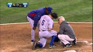 2011/07/17 Kinsler gets hit by pitch