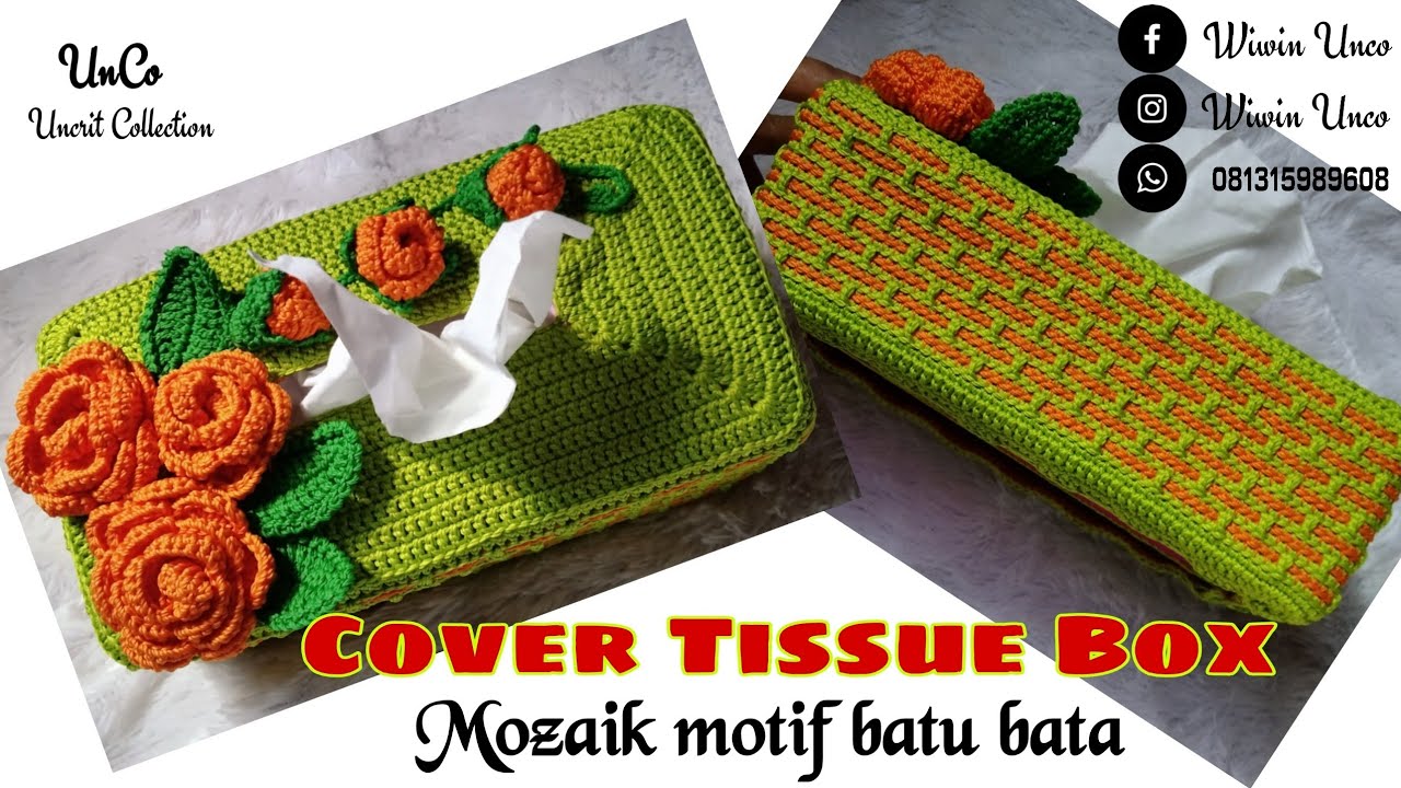 Cover Tissue Box ll Tempat Tissue Mozaik Motif Batu Bata ll Tutorial Rajut Mozaik @WiwinUnCo