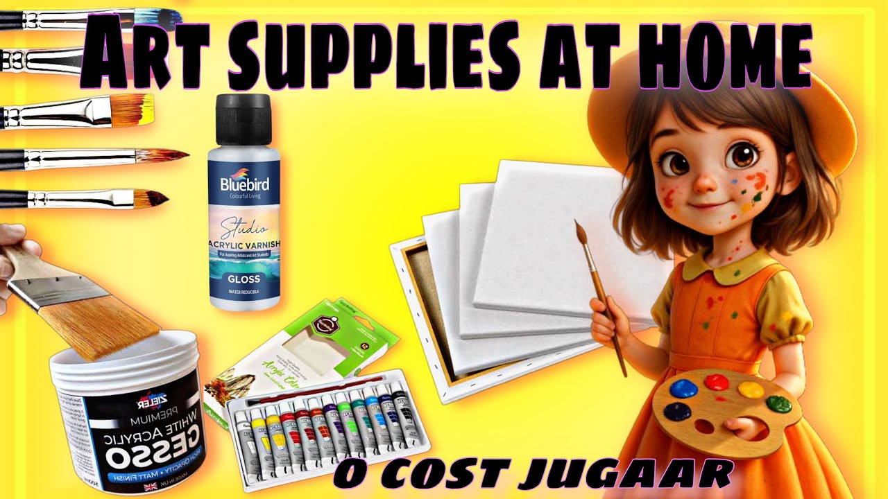 “0 Cost Art Supplies Kit” 6 essentials art supplies// Farah creative corner//gesso,paint,varnish etc