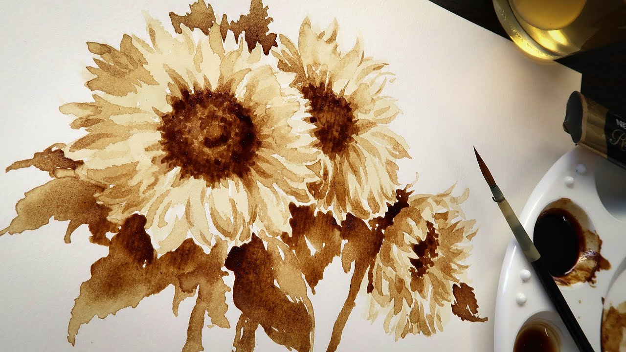 Easy coffee painting for beginner | How to Paint sunflowers
