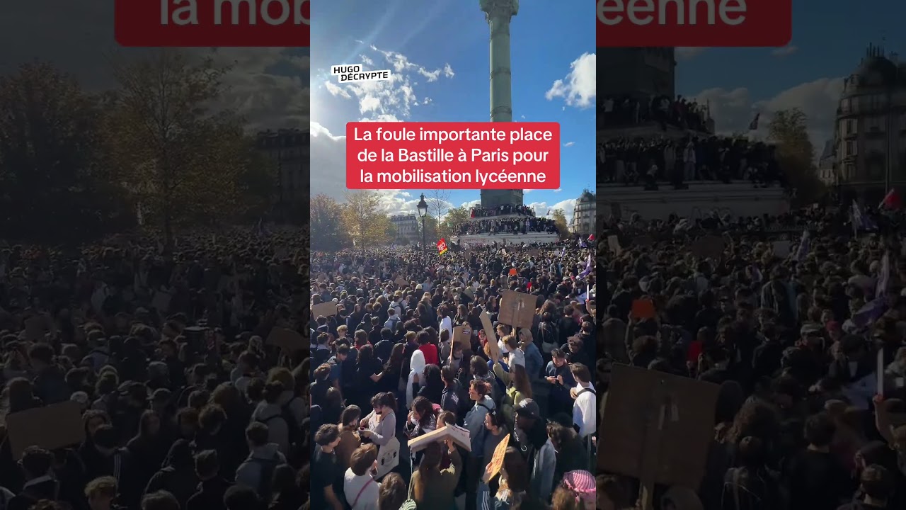 La foule importante place de la Bastille à Paris pour la mobilisation lycéenne.