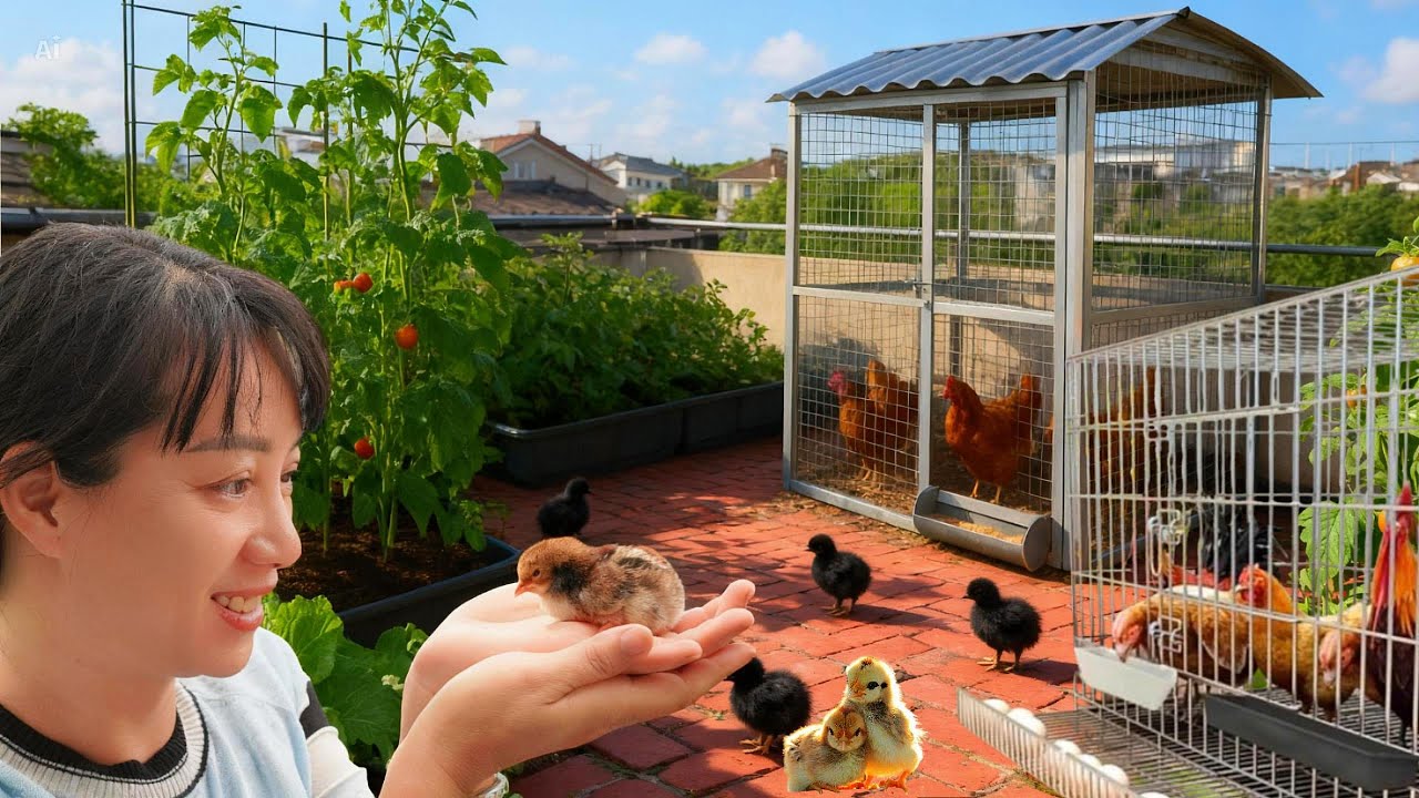 Выращивание 32 новорожденных цыплят в моем саду на крыше | Городское птицеводство
