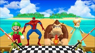 Mario Party 9 MiniGames - Rosalina Vs Mario Vs Donkey Kong Vs Spider Man (Master Difficulty)