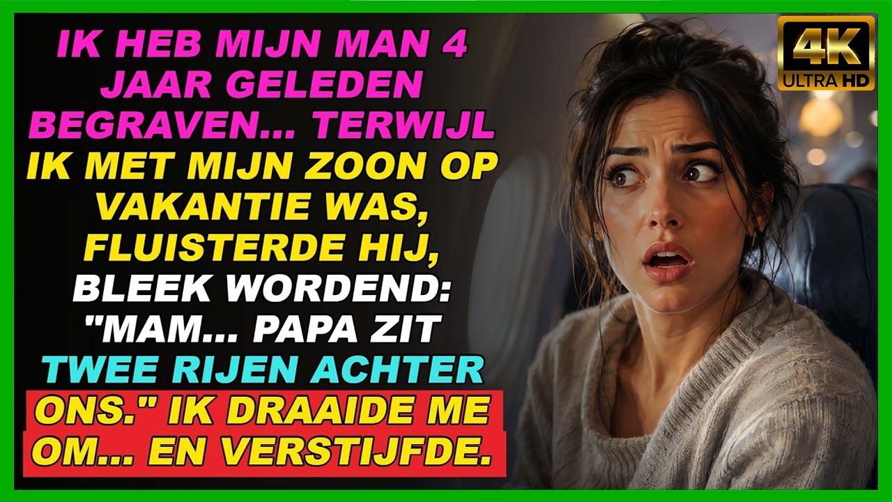Mijn zoon van twaalf wees naar een man twee rijen achter ons in het vliegtuig en fluisterde: "Mam, papa zit daar." Ik lachte het weg, zei dat het onmogelijk was. Maar toen draaide ik me om en zag...