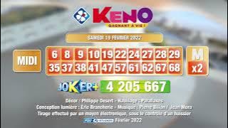 Tirage du midi Keno gagnant à vie® du 19 février 2022 - Résultat officiel - FDJ