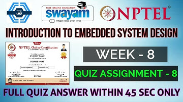 Introduction to Embedded System Design - NPTEL 2024 || WEEK 8 ASSIGNMENT 2024 |
