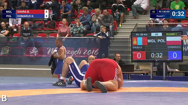 Round 1 FS - 130 kg: B. SHURA (MGL) df. K. DOMARUS (POL) by Injury Default, 2-0