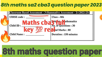 8th maths sa2 cba3 question paper 2023🔥class 8th maths cba3 sa2 question paper 2023