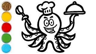 octopus chef drawing painting and coloring for kids toddlers easy animals drawings