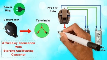 4 Pin Relay Connection With Running And Starting Capacitor || Refrigerator Compressor 4 Pin Relay