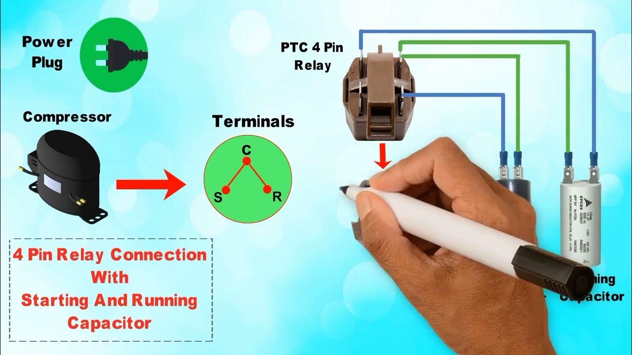 4 Pin Relay Connection With Running And Starting Capacitor