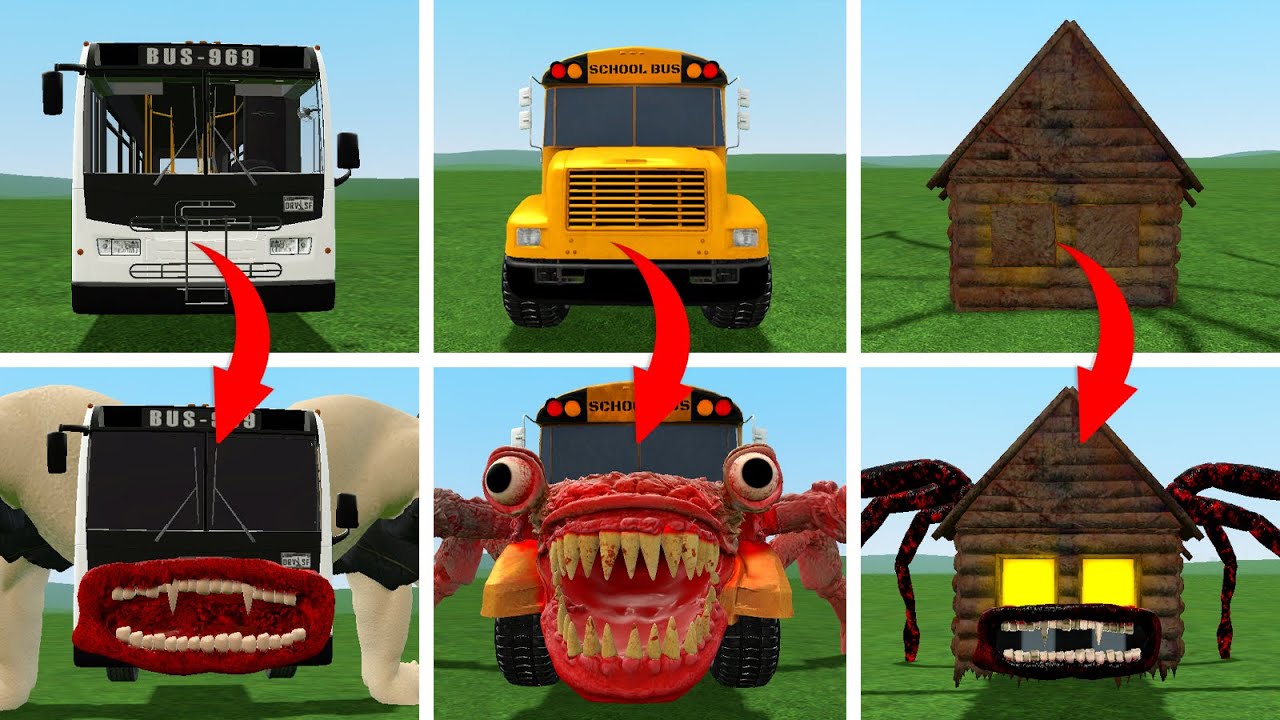 Всё превращается в монстров 😱 Все монстры: пожиратель автобусов, пожиратель школьных автобусов, м...
