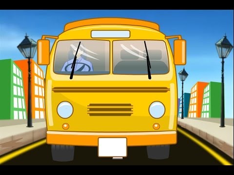 the wheels on the bus go round and round -animated cartoon nursery rhymes